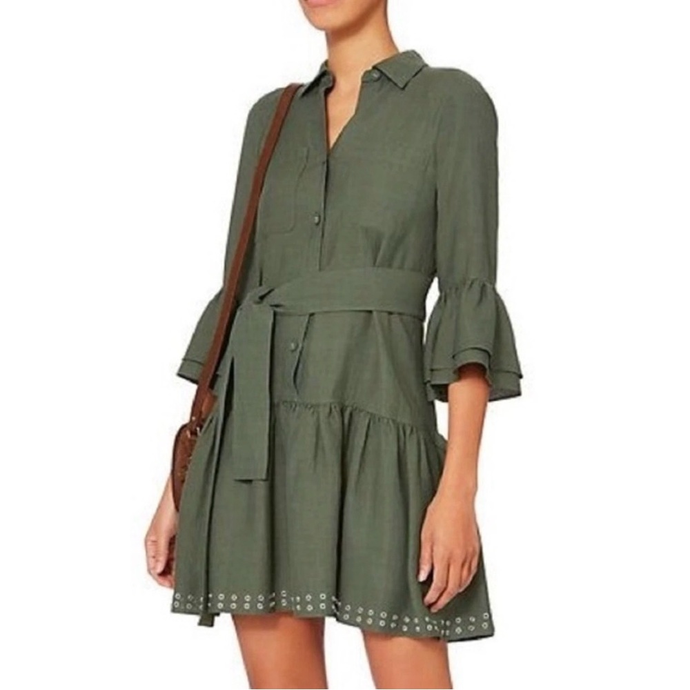 Derek Lam Olive Green Long Sleeve Tiered Shirt Dress